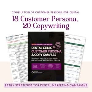 18 Customer Persona Dental, 20 Copywriting Samples | Template Excel | Unlimited Edit | Divide by Category Treatment